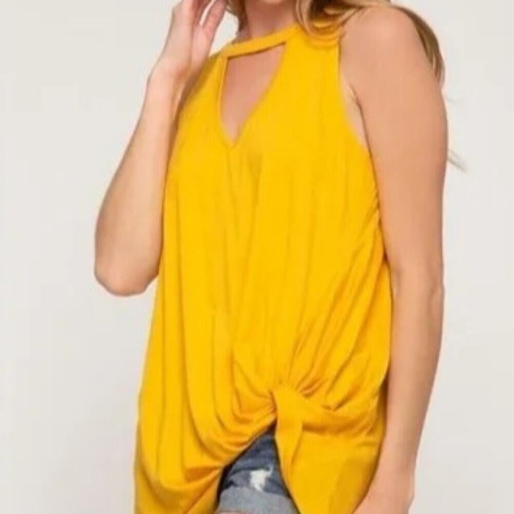 468 SHE & SKY YELLOW SIDE TIE BLOUSE
